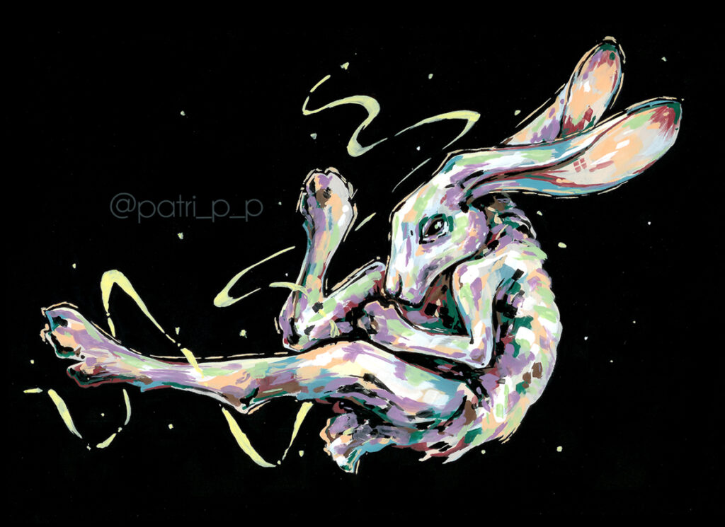 gouache painting rabbit black paper