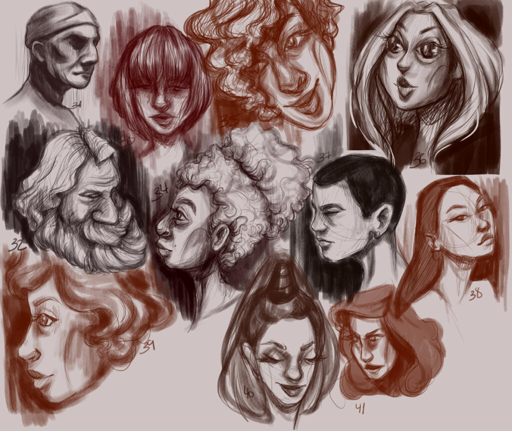 100 heads challenge art digital portraits