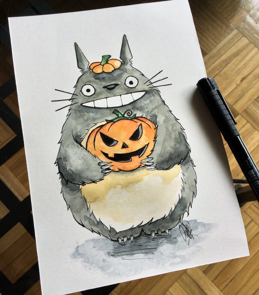 pumpkin totoro ghibli drawlloween 2016