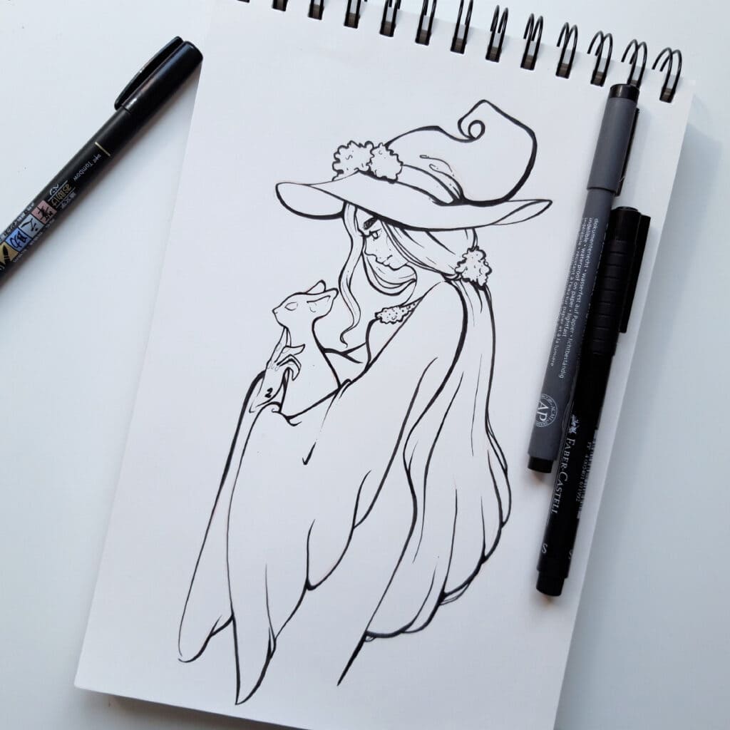 100 somethings project linework lineart witch