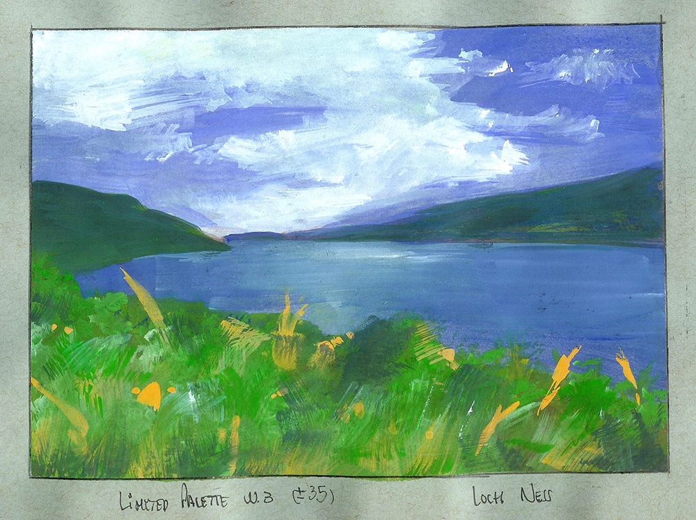 Landscape sketching in watercolour and gouache by Nathan Fowkes loch ness