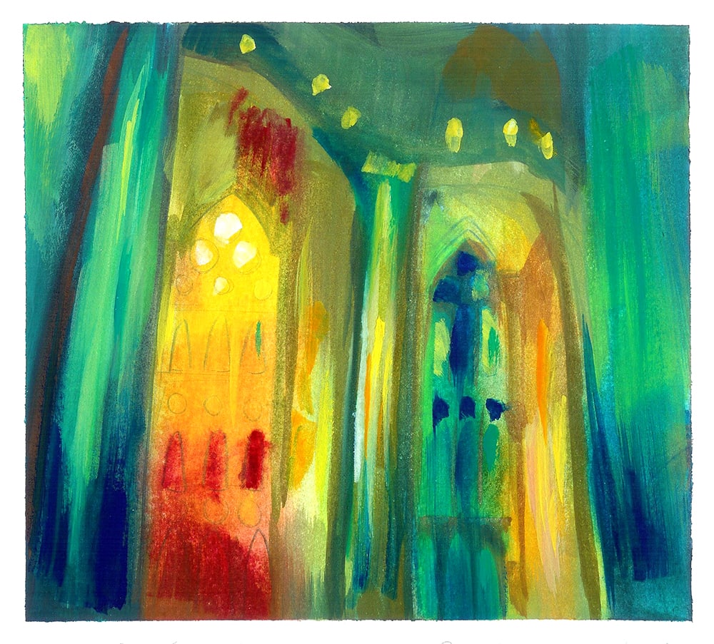 Landscape sketching in watercolour and gouache by Nathan Fowkes sagrada familia