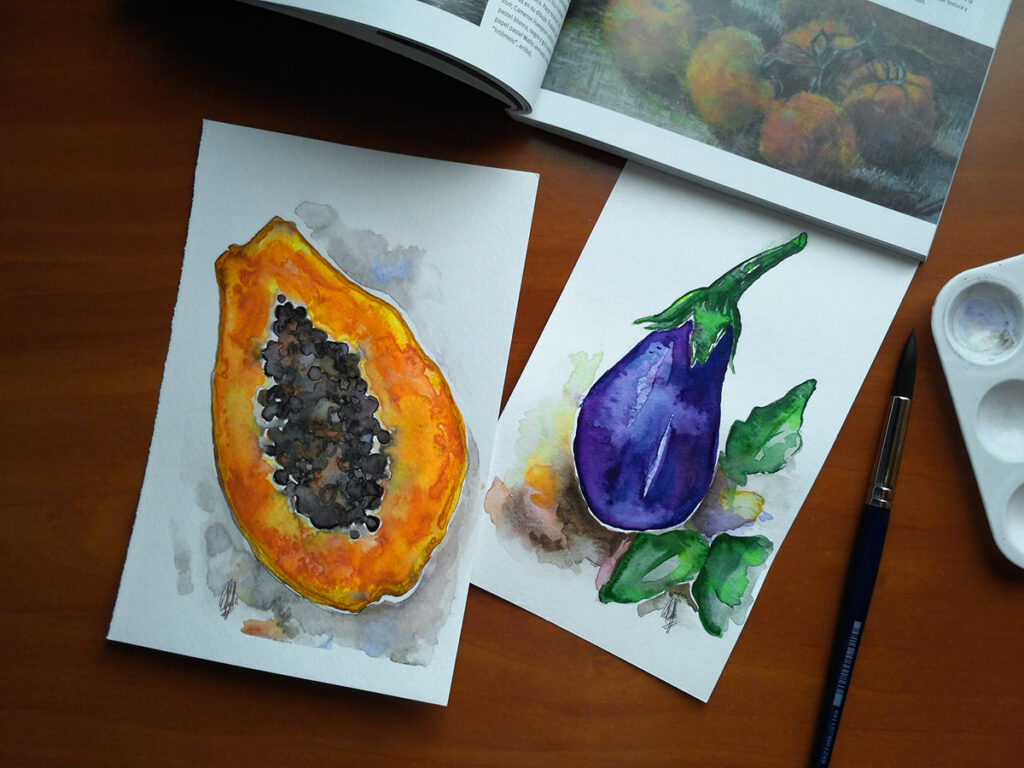 watercolour exercises to practise still life eggplant kuretake