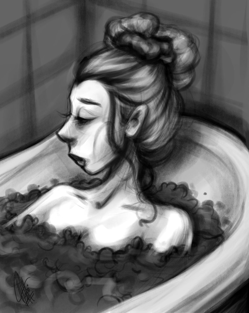 illustration black and white bathtub Patricia Pedroso