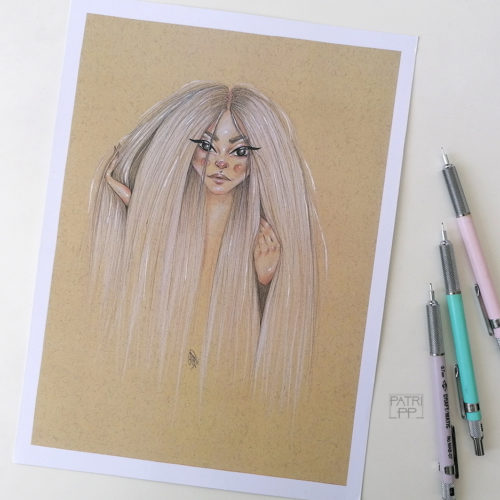 Hair long hair pencil illustration print