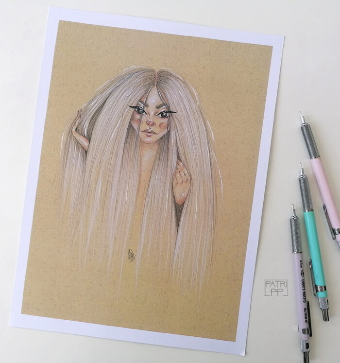 Hair long hair pencil illustration print