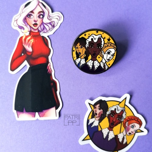 weird sisters enamel pin sabrina sticker stickers set pack