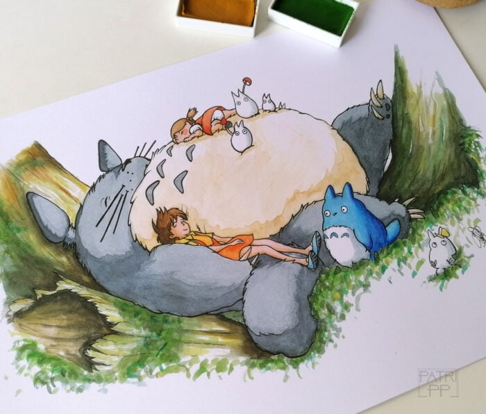 Art Print sleepy neighbour Totoro & friends watercolor