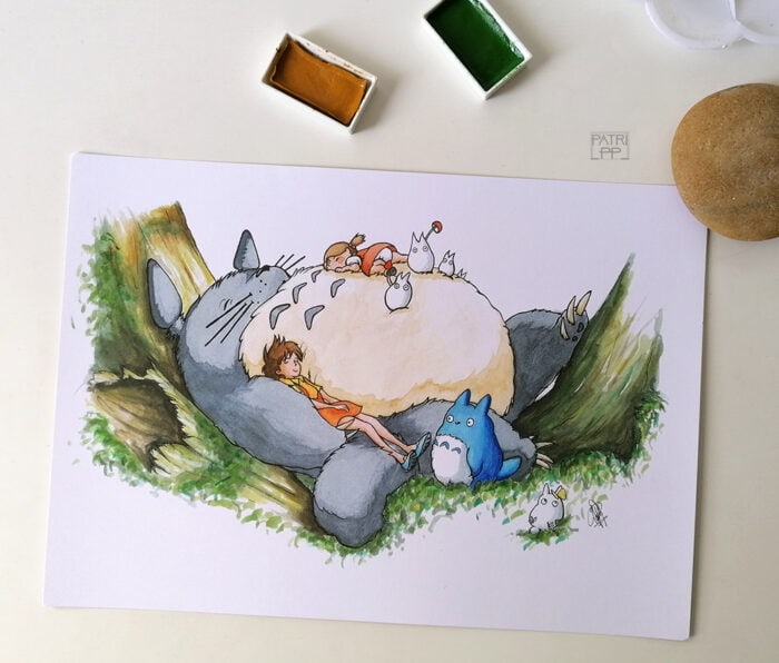Art Print sleepy neighbour Totoro & friends watercolor