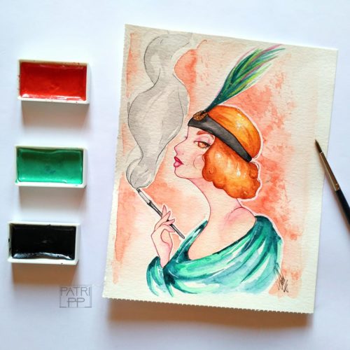 Roaring 20s portrait girl woman smoking twenties flapper