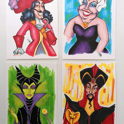 disney villain marker illustrations - jafar ursula maleficent hook