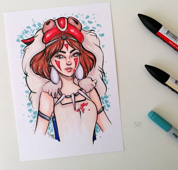 mononoke princess studio ghibli marker illustration original