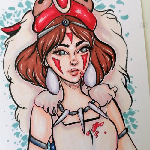 mononoke princess studio ghibli marker illustration original