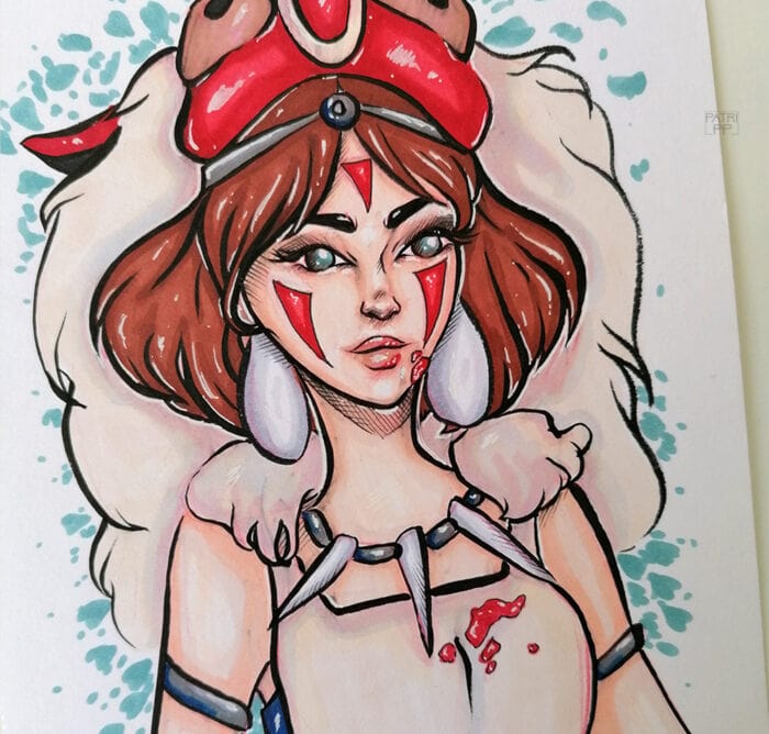 mononoke princess studio ghibli marker illustration original