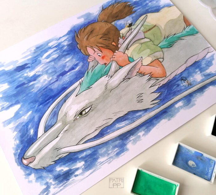 studio ghibli spirited away sky illustration print chihiro haku