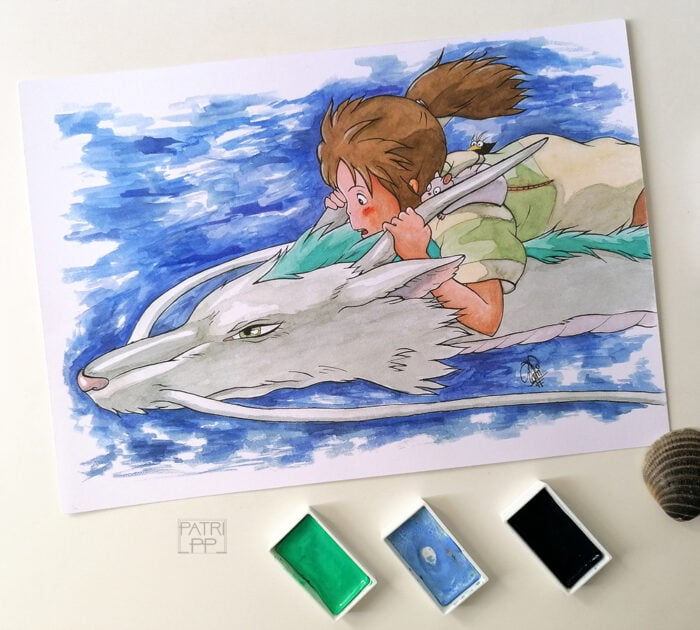 studio ghibli spirited away sky illustration print chihiro haku