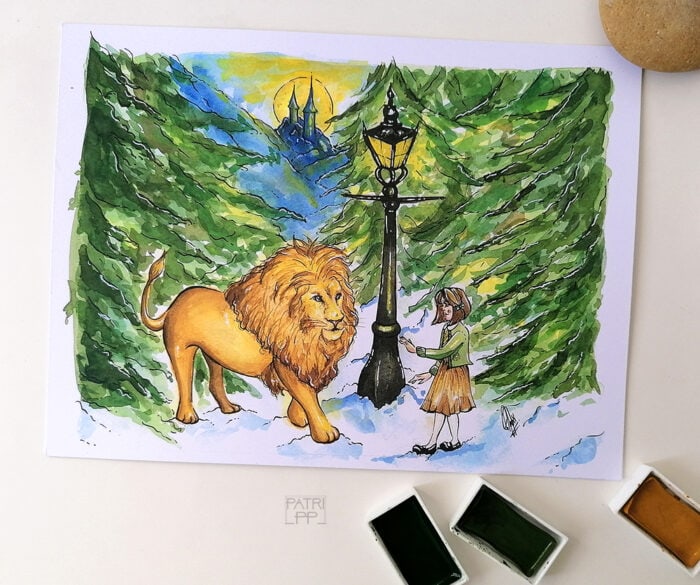 art print the chronicles of Narnia aslan and lucy pevensie