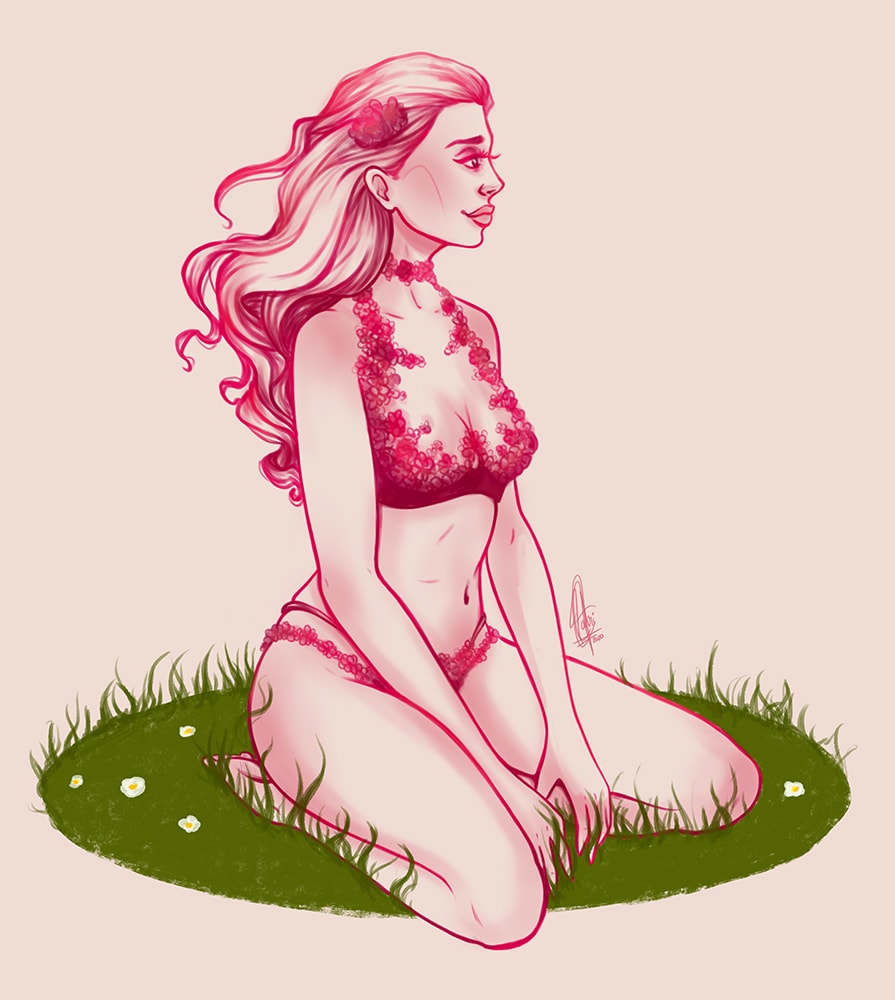 floral lingerie art illustration lineart inking linework digital 2020 Patricia Pedroso