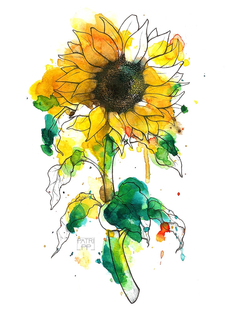 Girasol tattoo sunflower watercolour splatter design