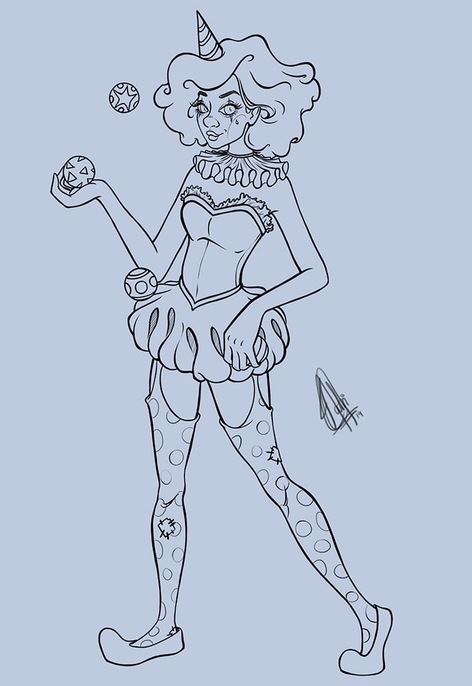 circus clown lineart inking linework digital 2020 Patricia Pedroso