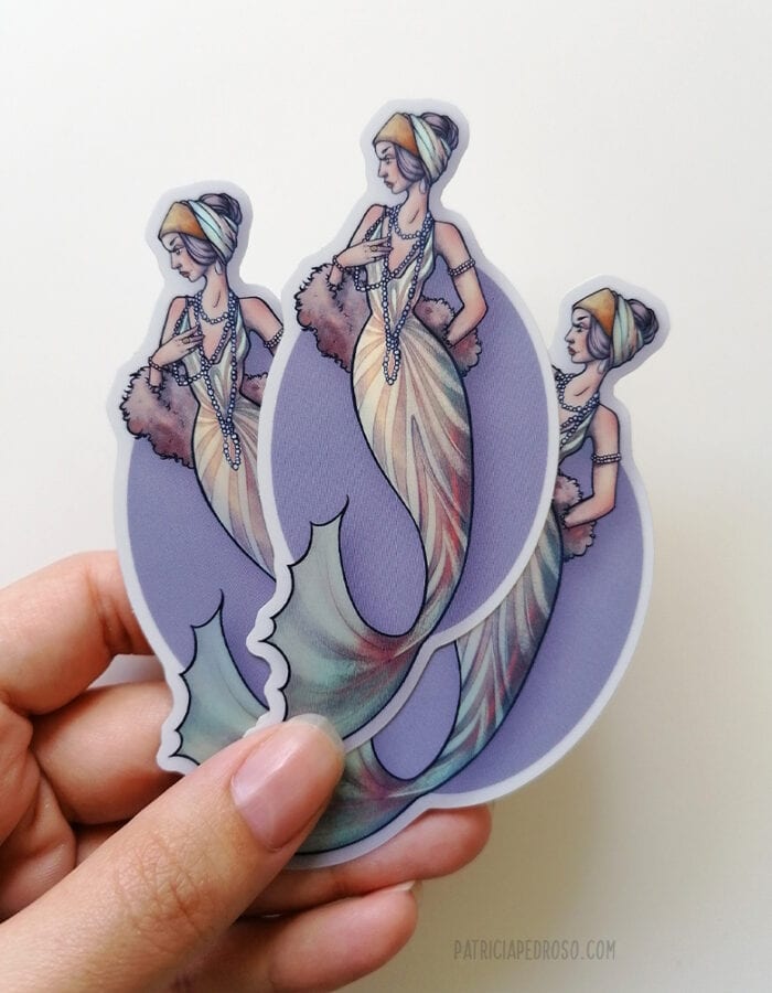 flapper mermaid sticker holographic matte purple