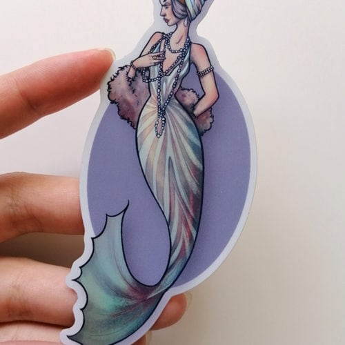 flapper mermaid sticker holographic matte purple