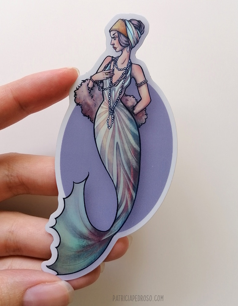 flapper mermaid sticker holographic matte purple