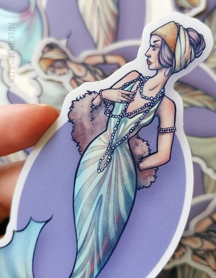 flapper mermaid sticker holographic matte purple