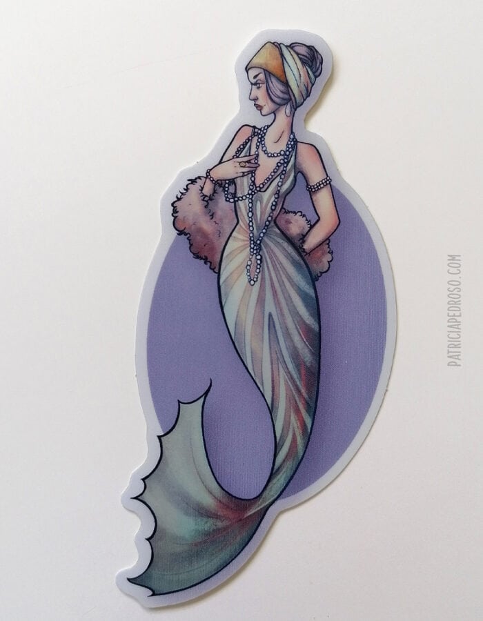 flapper mermaid sticker holographic matte purple