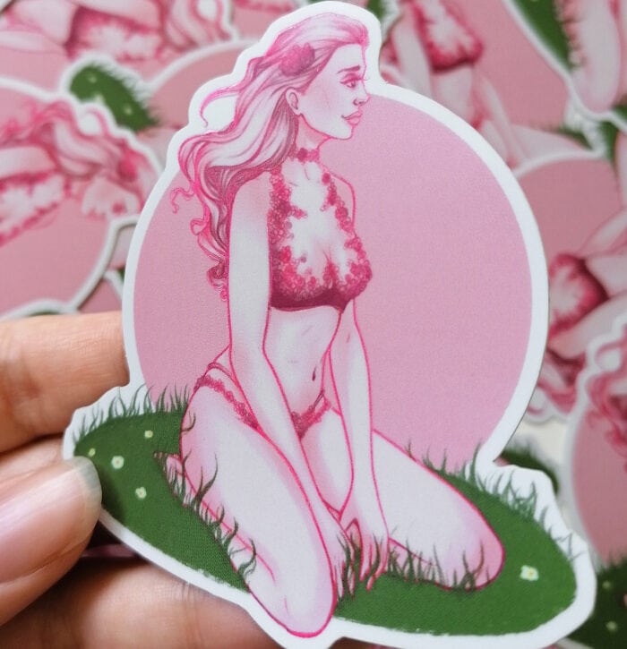 floral lingerie sticker matte holographic