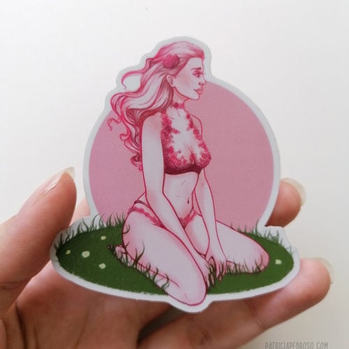 floral lingerie sticker matte holographic