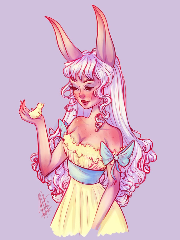 spring bunny dtiys digital art girl with bunny ears pastel tones
